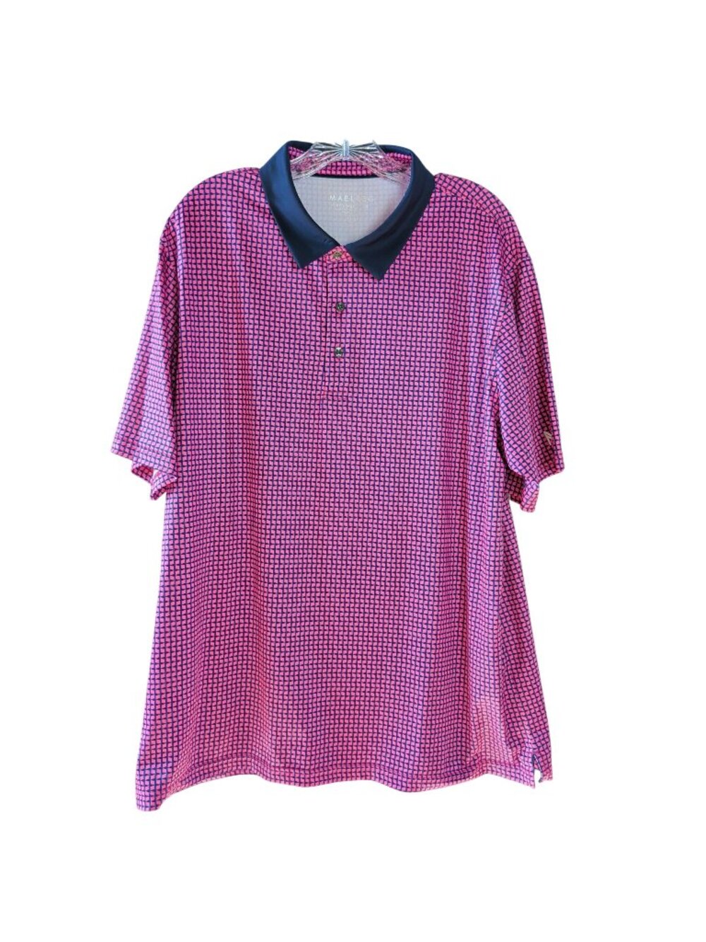 Maelreg Men’s XL Performance Golf Polo Pink Navy Geometric Stretch Shirt